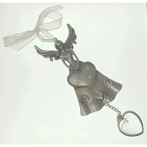 Vintage 7 inch Sliver Tone Metal Angel Heart Christmas Tree Ornament Sun Catcher
